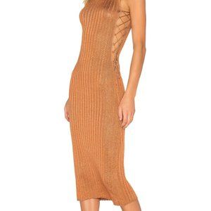 NBD Metallic Rust Lace-up Dress